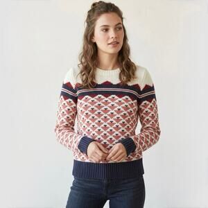 Abercrombie & Fitch Fair Isle Crewneck Ivory Red Blush Blue Sweater size Small